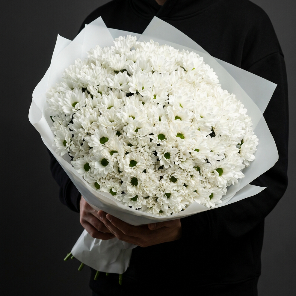 Букет из белых кустовых хризантем Бакарди