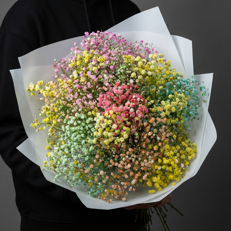 Букет из радужных гипсофил