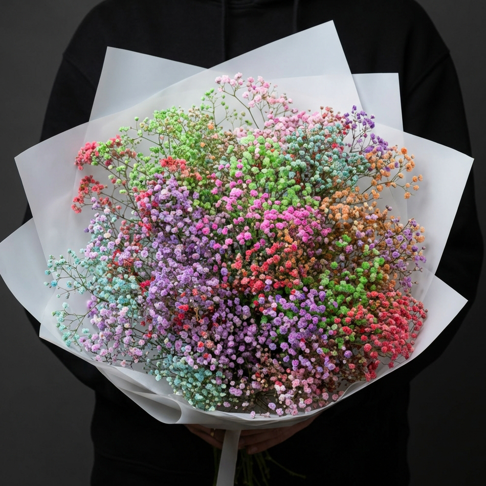 Букет из радужных гипсофил