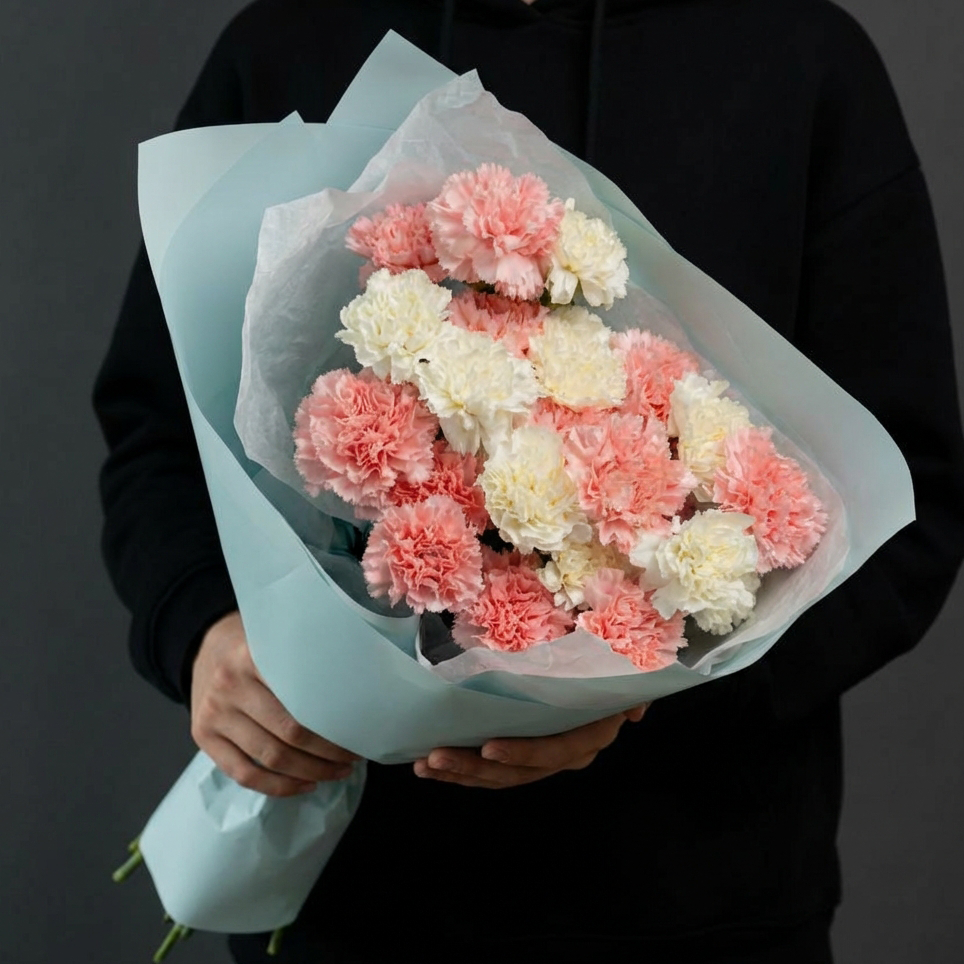 Букет с белыми и розовыми гвоздиками