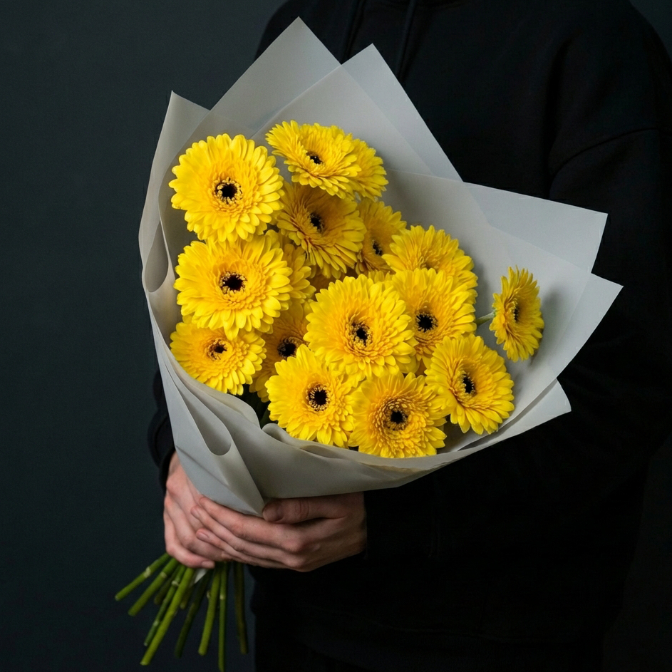 17 желтых гербер